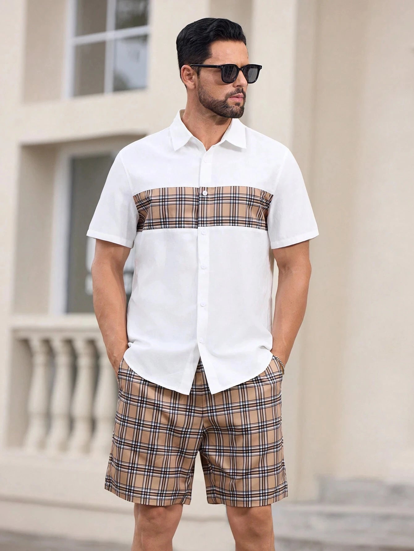Men's Trendy Short Sleeve Shorts Set Printed Pattern Short Sleeve Lapel Shirt and Shorts Men's Two Piece .  S-5X