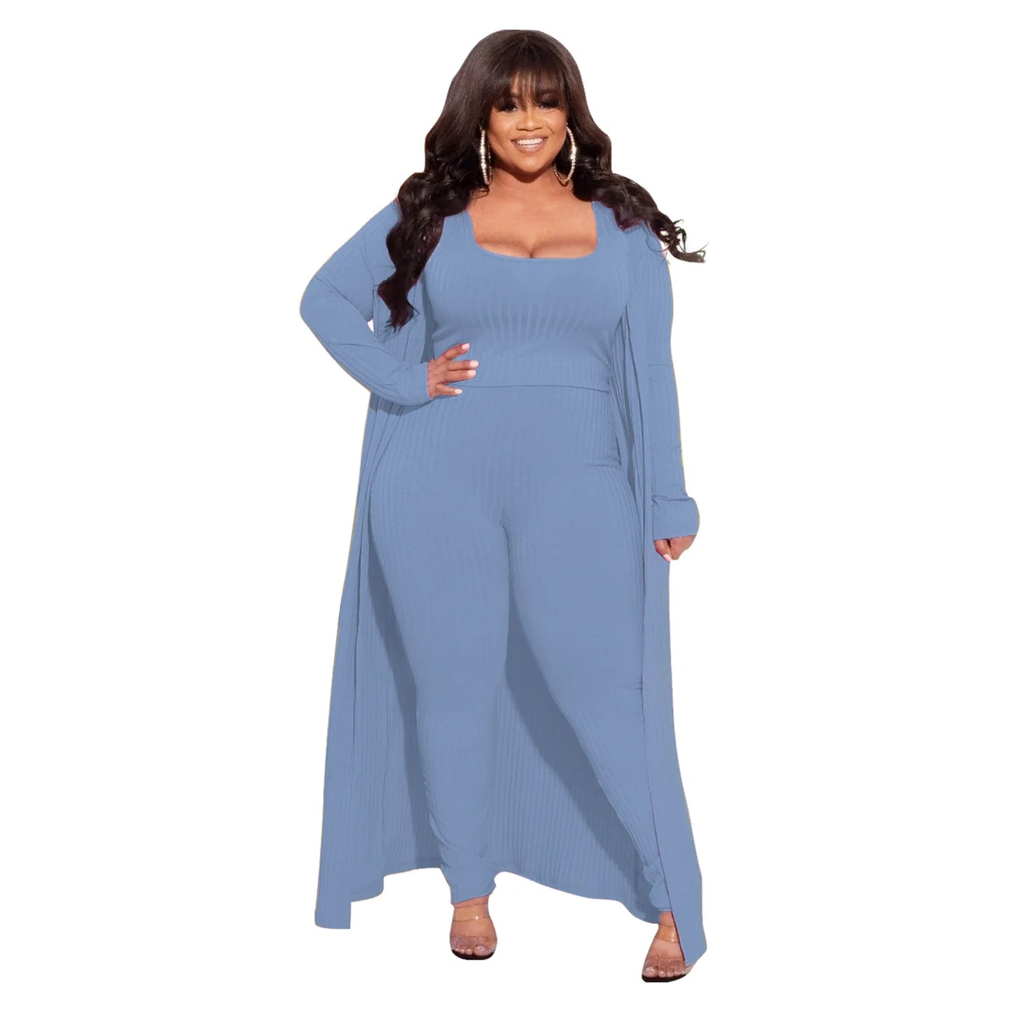 Plus Size Set Flattering long-sleeved Sweater High Elasticity 3 Piece Outfit