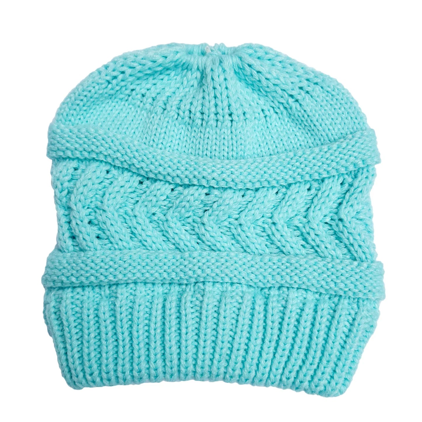 Winter Solid Cap Color Beanie Hat Dome Warm Horsetail Knit Hat women's Solid Color Fashion Outdoor