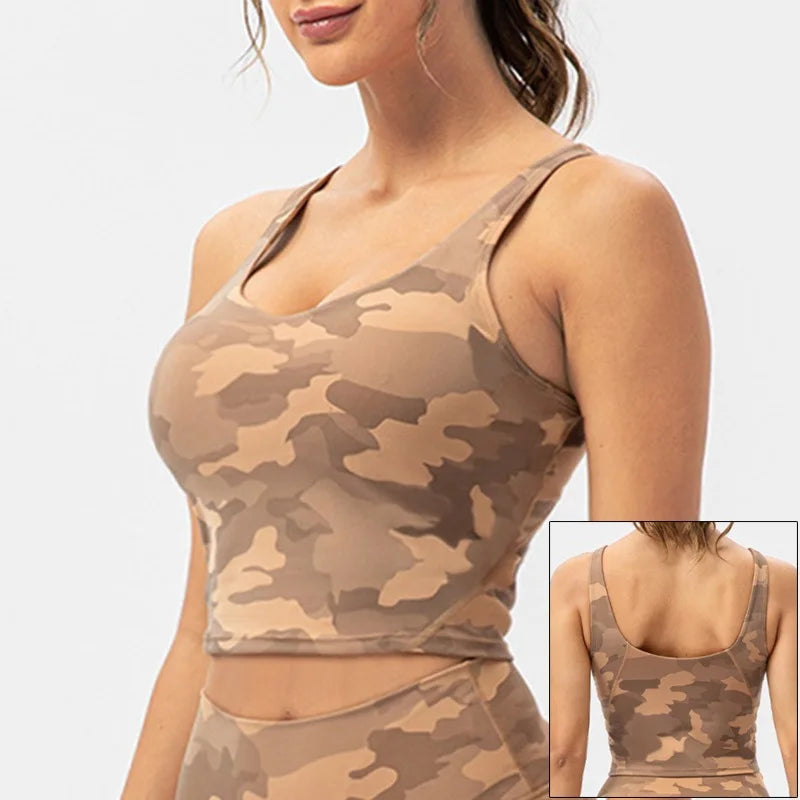 Camouflage Breathable Sports Bra, Fitness Yoga Crop Top