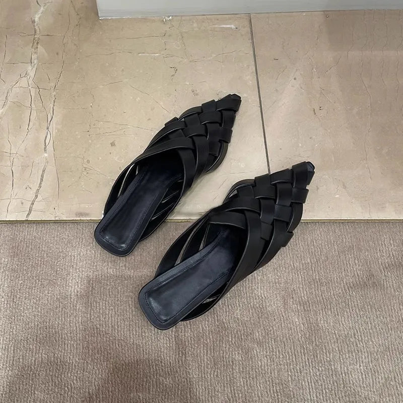 Women Pointed Toe Shallow Slip On Mule Slides