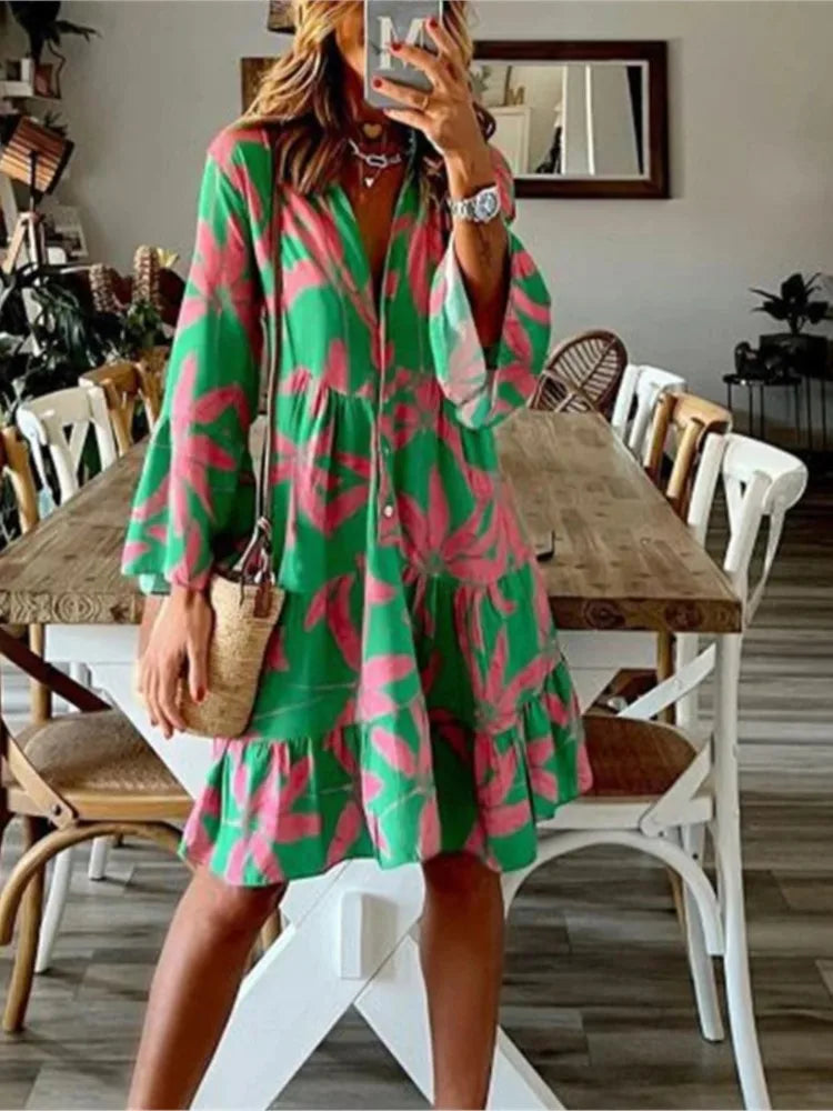 Ladies Boho Shirt Dress Sexy Flare Style