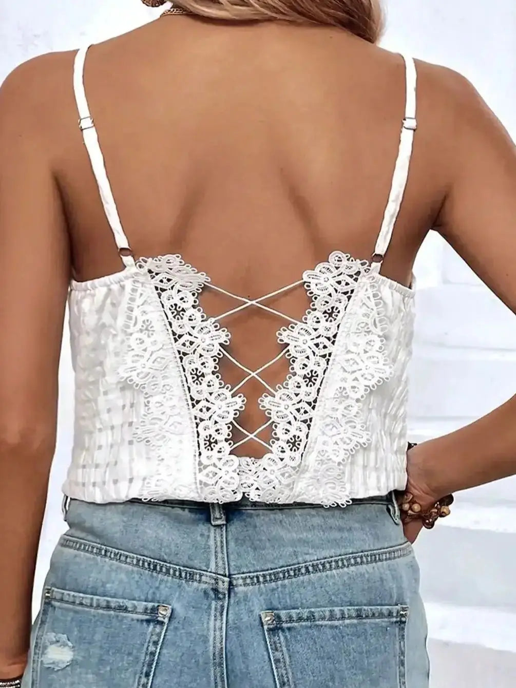 Elegant casual women's tank top sleeveless halter Backless lace splicing sexy women's halter.  XS-L