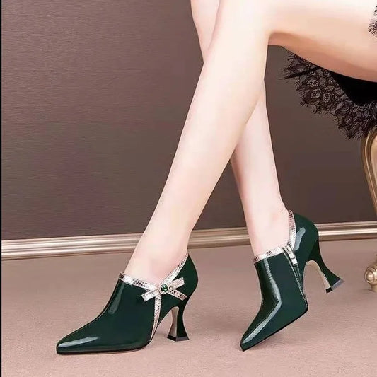 NEW Fashion Women Pumps Pointed Toe Bow-tie Side Zip Female Foot-Wear
