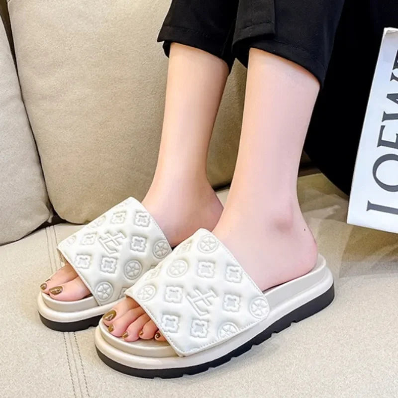 Summer New Luxury Designer Women's Thick Sole Slides Outdoor/Indoor Fashion Sandals Embossed Printing