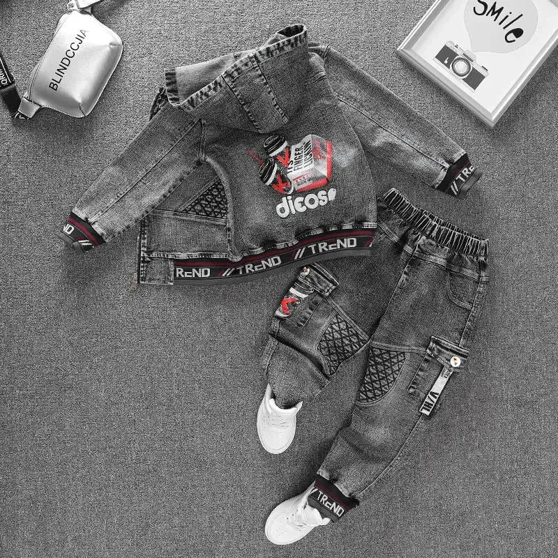 2025 Child Sets New Korean Version Clothes For Teens Kids Spring & Autumn Cowboy Boys Outfit Two-Piece Denim Coat Casual Jacket