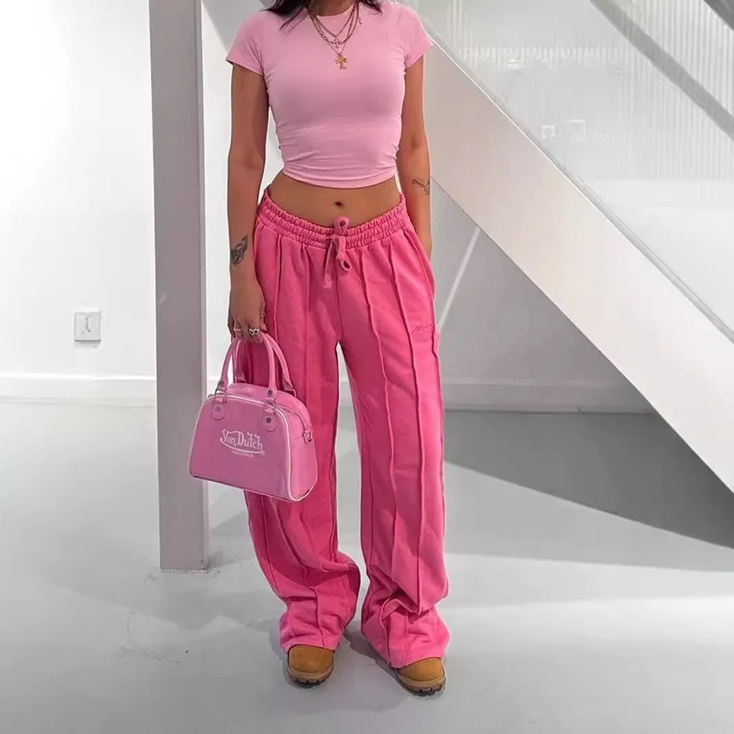 Women Pants Mid Waist Drawstring Trousers Loose Slight Stretch.  S-XL