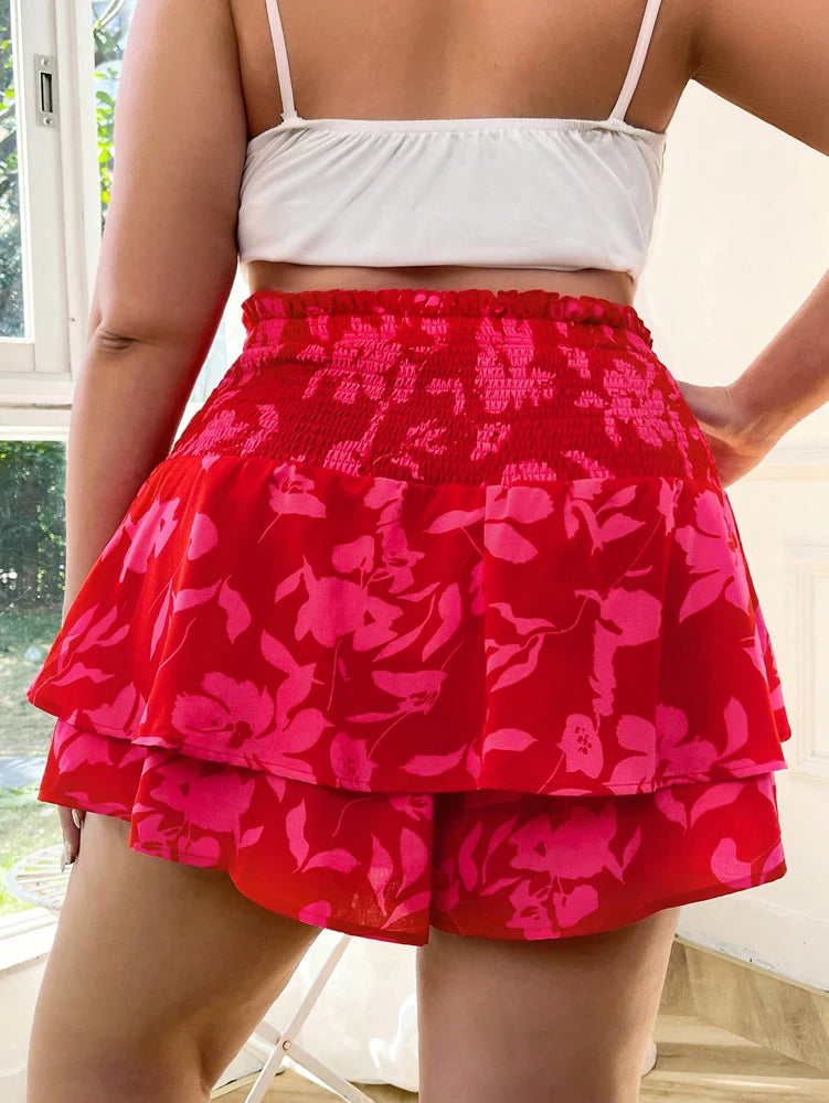 Plus Size 2025 Spring and Summer New Women's Bohemian Flower Printed Skirt, Summer Style