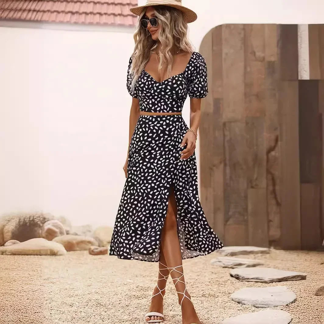 Ladies Summer Printed Two Piece Set, Casual Or Party Fashion Wear