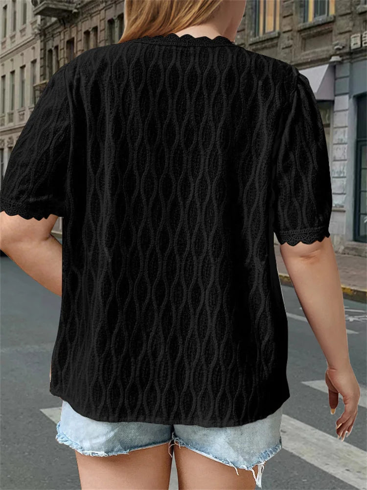 Plus size lace casual V-neck shirt