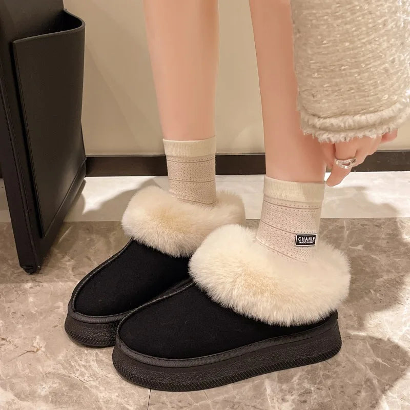 Faux Fur Winter Boot/Shoe for Women  Non Slip Plush Thick Bottom Warm Cotton Shoes Platform Botas Mujer