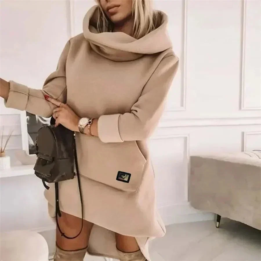 2025 Women's Hoodie Dress Long Sleeve Pocket Sweatshirt Dress Warm Casual Fashion Clothing Ladies.  S-XL
