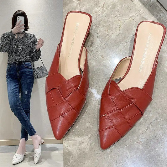 Women's Slippers And Ladies Sandals Leather Job Shoes Pointed Toe Mules Slides Sexy With Premium New Style High Quality 39