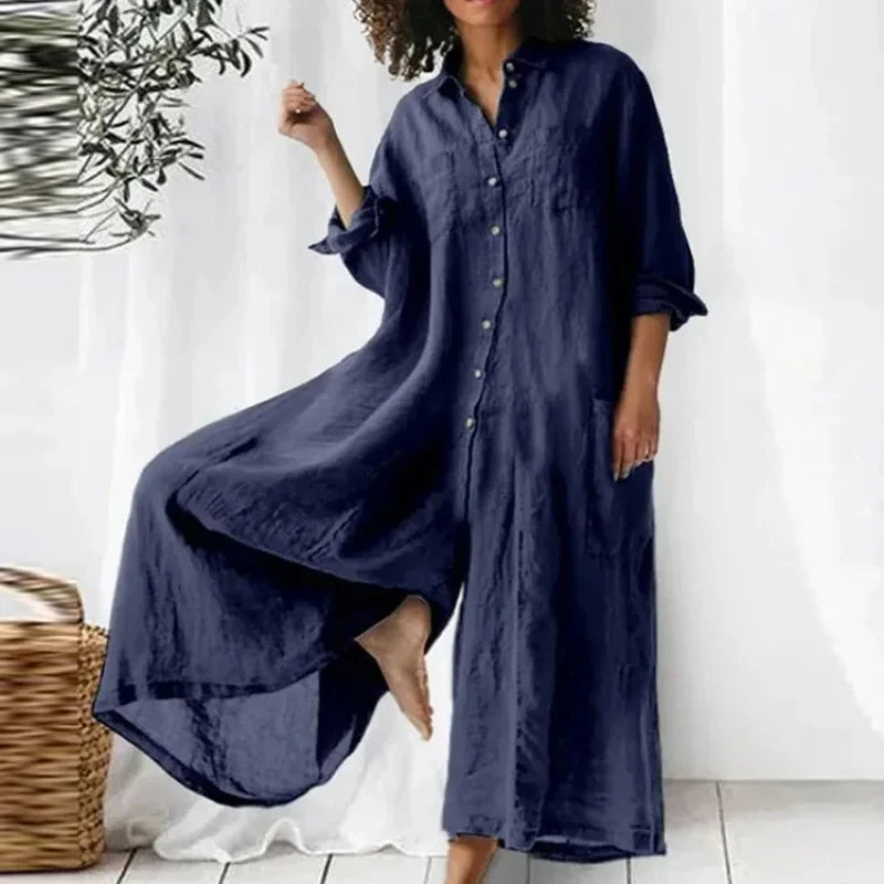 New 2025 Casual Quality Cotton Linen Comfortable Loose Wide Leg Pants Jumpsuit Women's Fashion.  S-5X