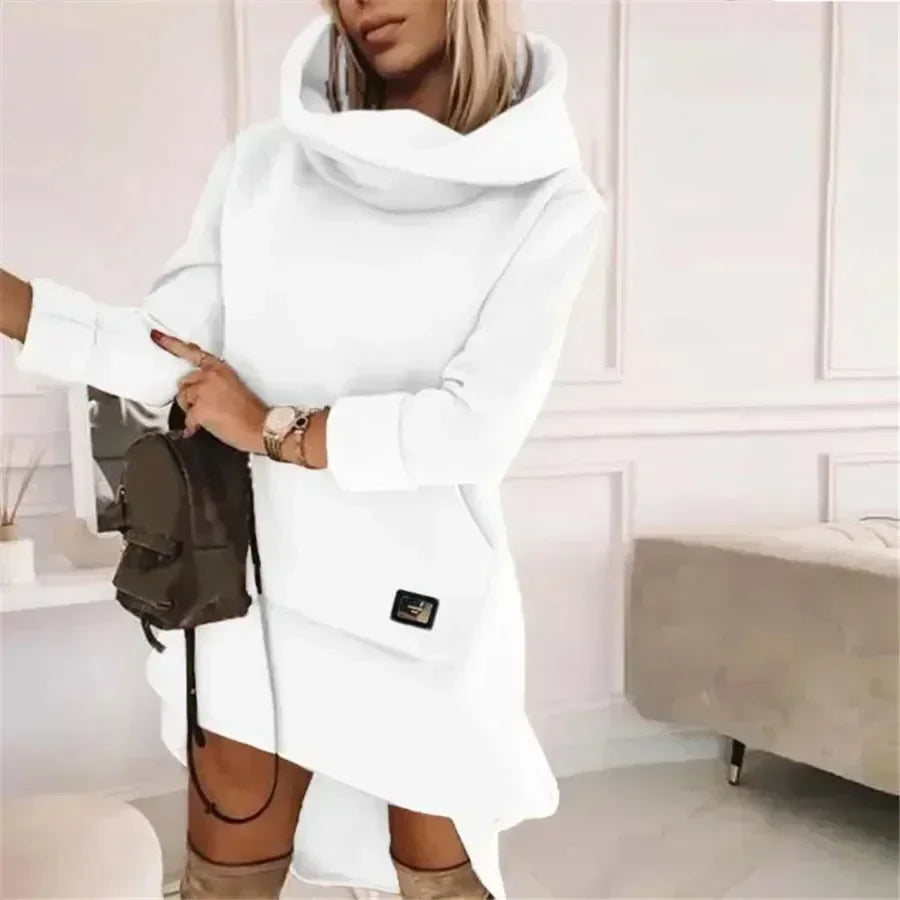2025 Women's Hoodie Dress Long Sleeve Pocket Sweatshirt Dress Warm Casual Fashion Clothing Ladies.  S-XL