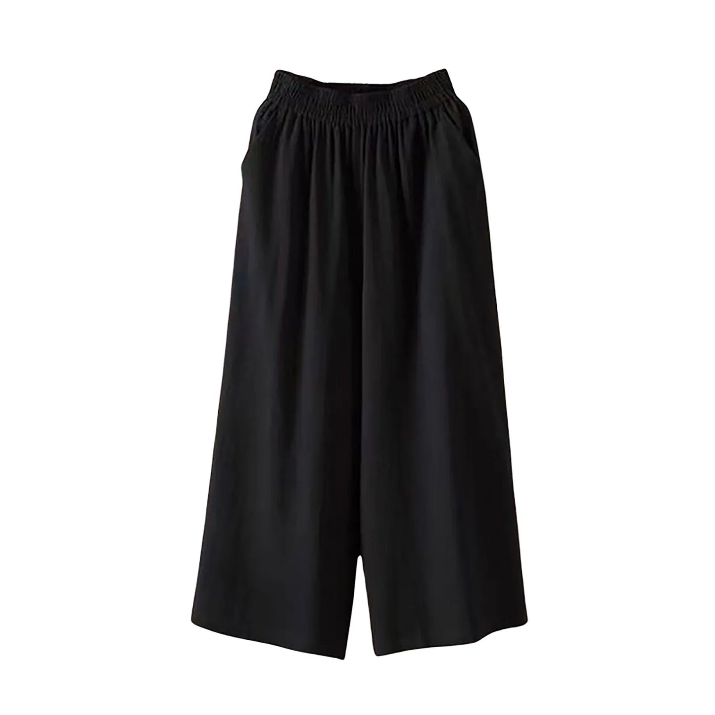 Plus Size Casual and Versatile Lazy Style Wide Leg With Pockets Lightweight High Waist Loose Cropped Capris.   L-3X