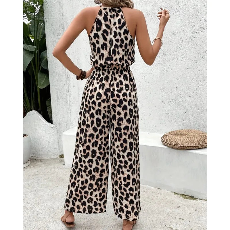 Summer Sexy Leopard Jumpsuit Women 2025 New Elastic Waist Sleeveless Jumpsuit.  S-2X
