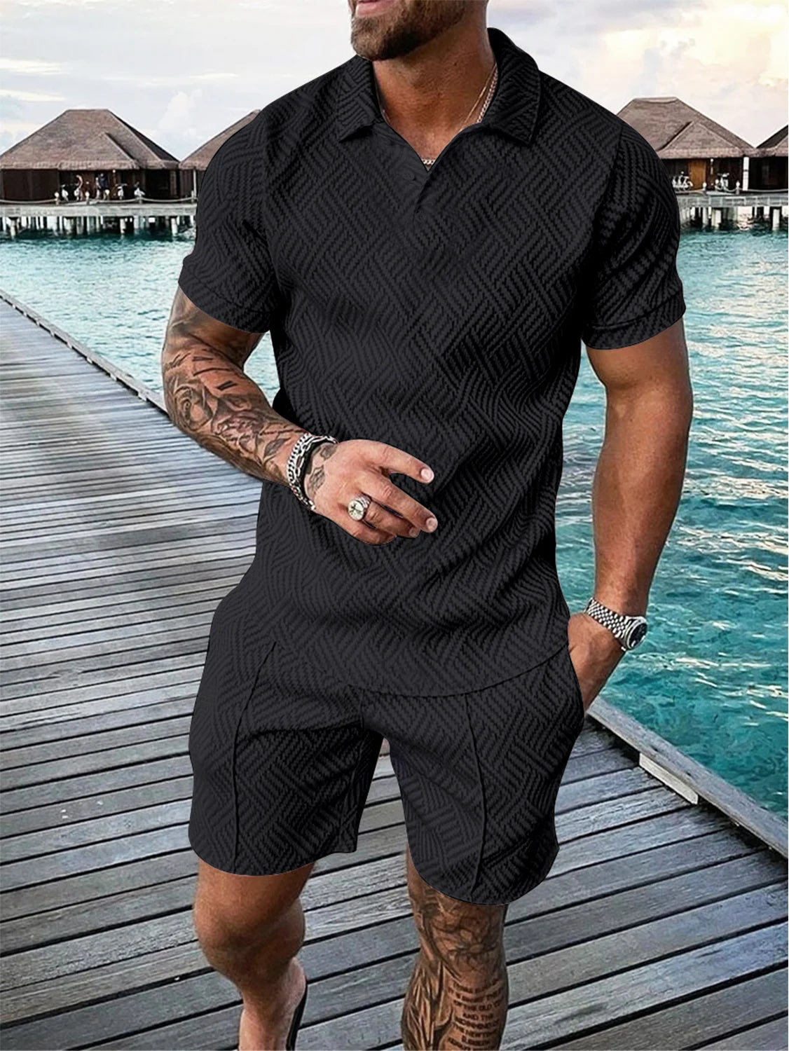 Men's summer fashion casual 3D printed Polo shirt lapel casual suit.  S-5X