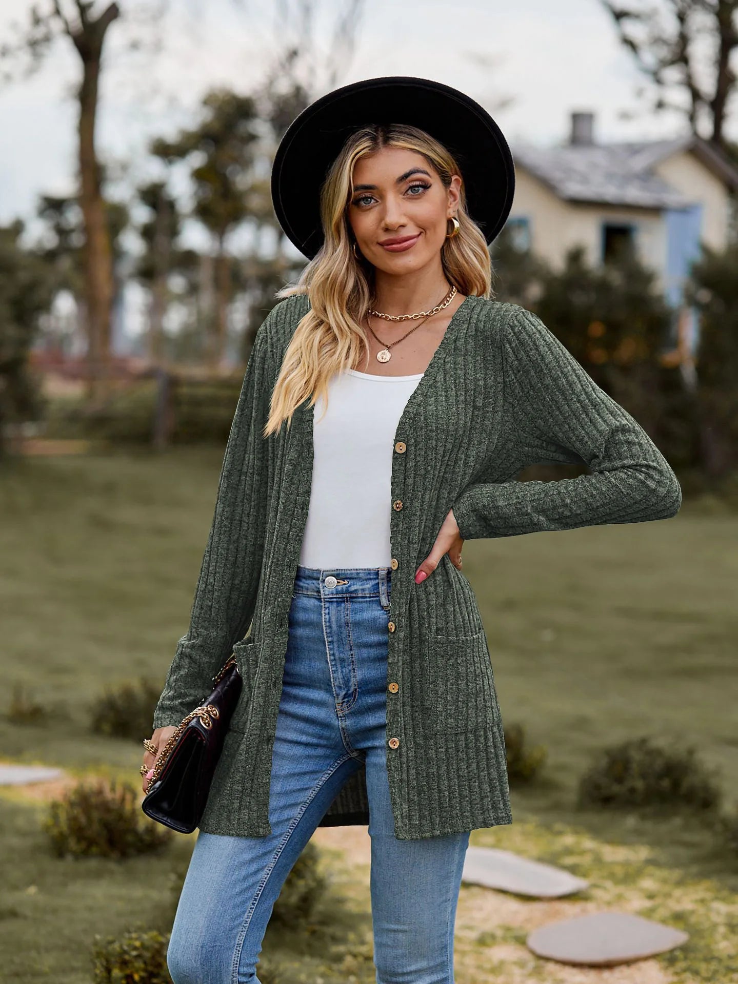Button Solid Color Long Sleeved  Versatile Fashion High Cardigan.  S-xxL