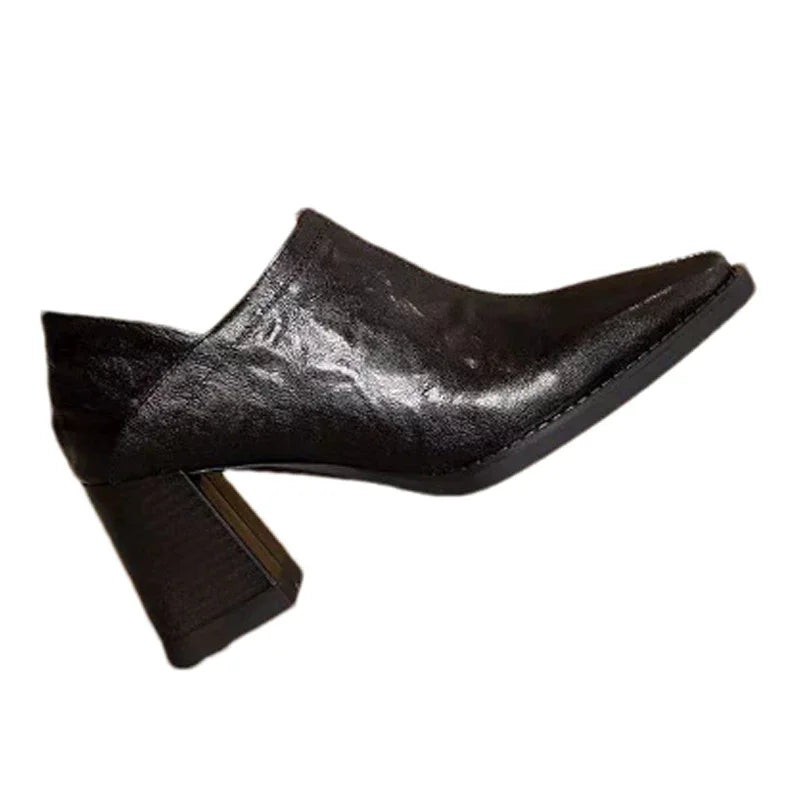 Pointed Toe Women Leather Shoes Mid Heels Fashion Casual Shoes Woman 2025 Trendy Cozy Elegant Chunky  Shoe.