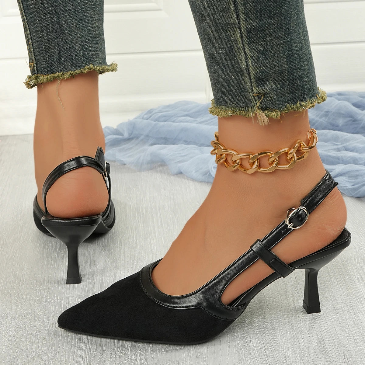 Women Shoes Satin Pointed Sandals 2025 Summer Buckle Sexy High Heels. Sandalias Mujer Zapatos