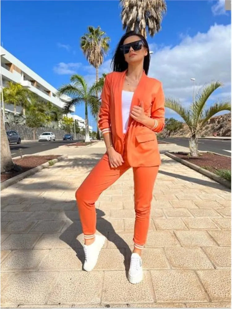 Fashion Long Sleeve Blazer 2 Piece Set Slim Fit Suit.  S-2X