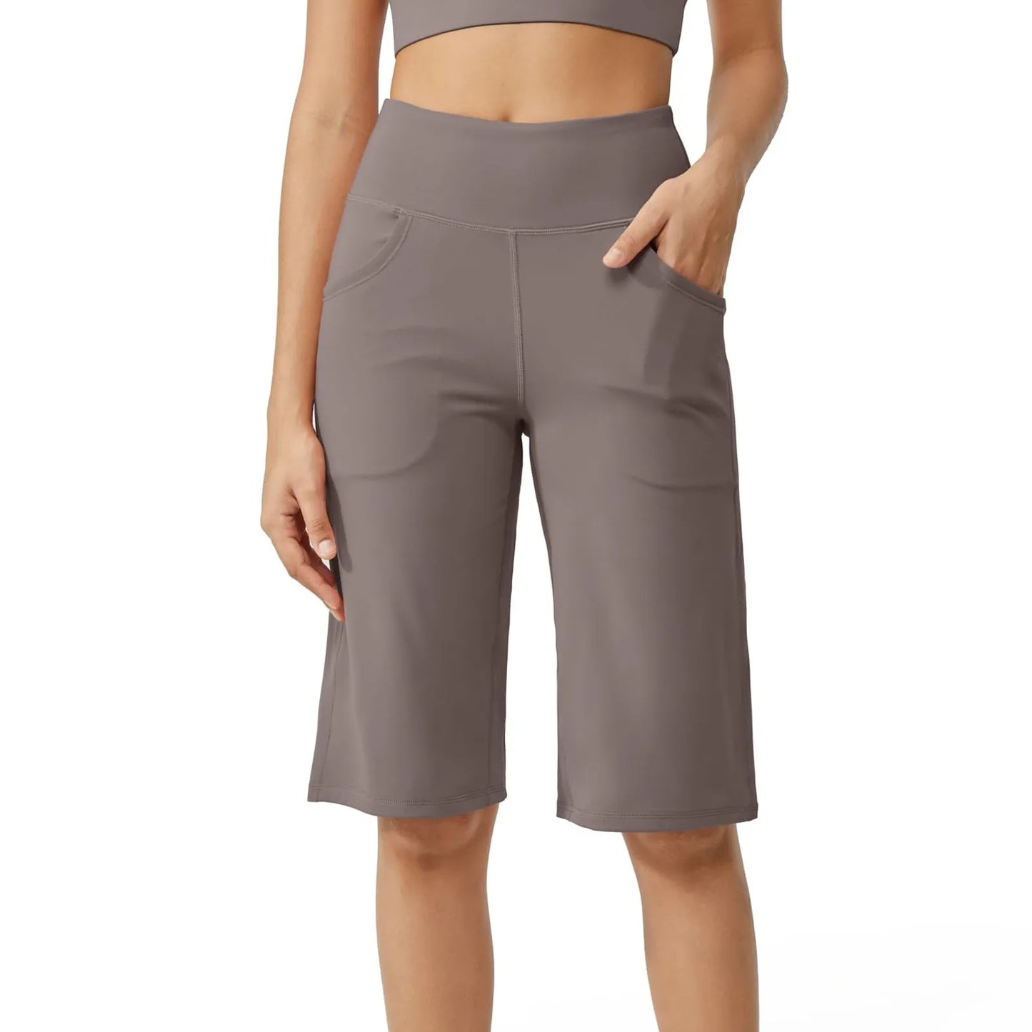 Women Elastic High Waist Casual Active Fit Wide Capri Leg Yoga Knee Length With Pockets.  S-3x