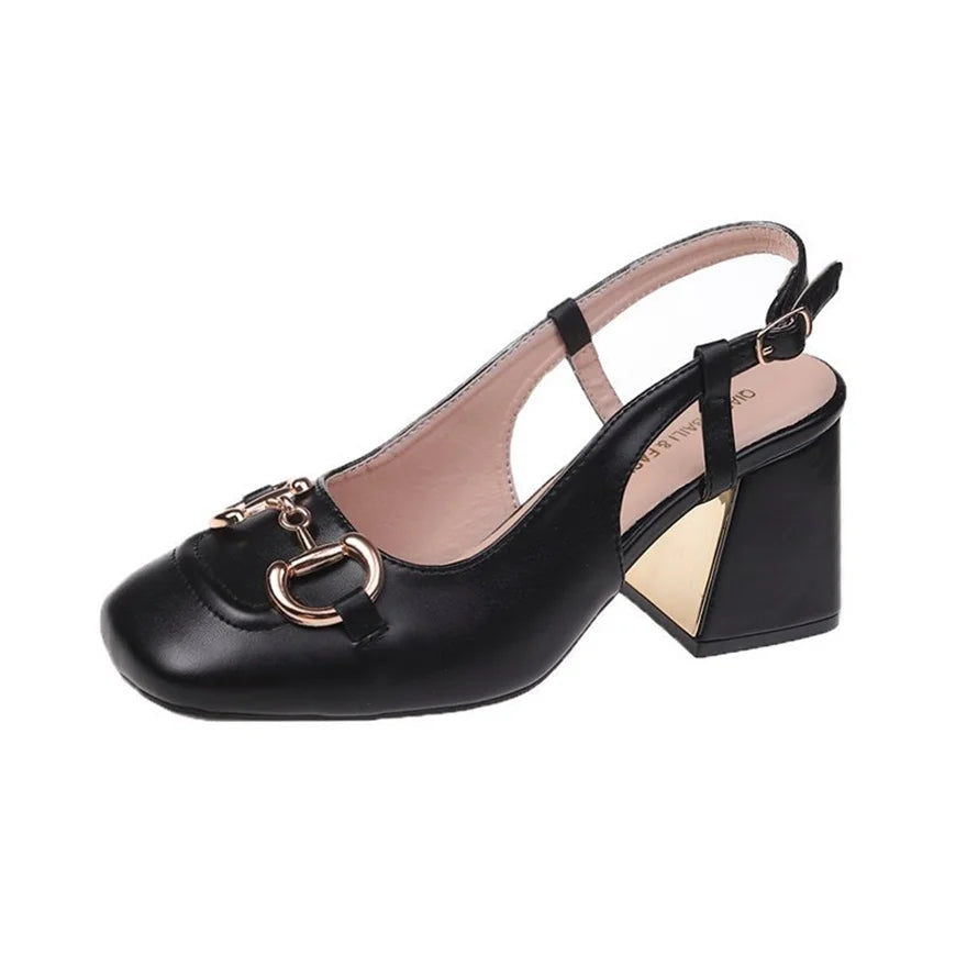 Women's 7 cm Sandals 2025 Summer French Style Thick Heel Square Toe Mary Jane Sandals.