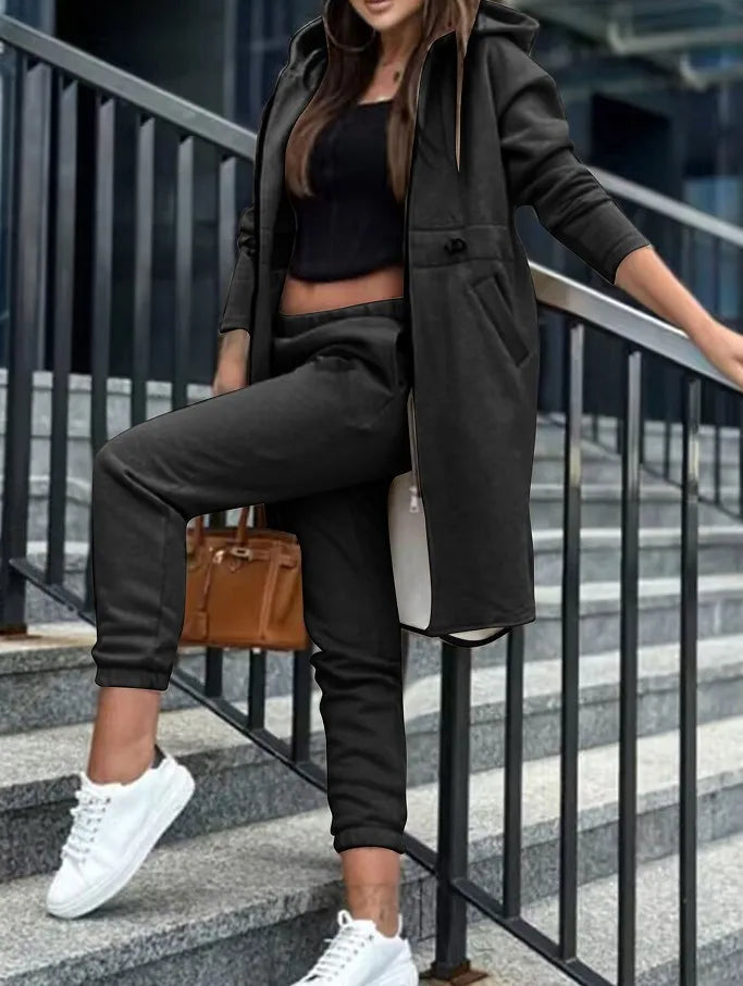 Pant Set Hooded Zipper Long Jacket Casual Straight Pants Solid Sporty Great For All Seasons.  S-2XL