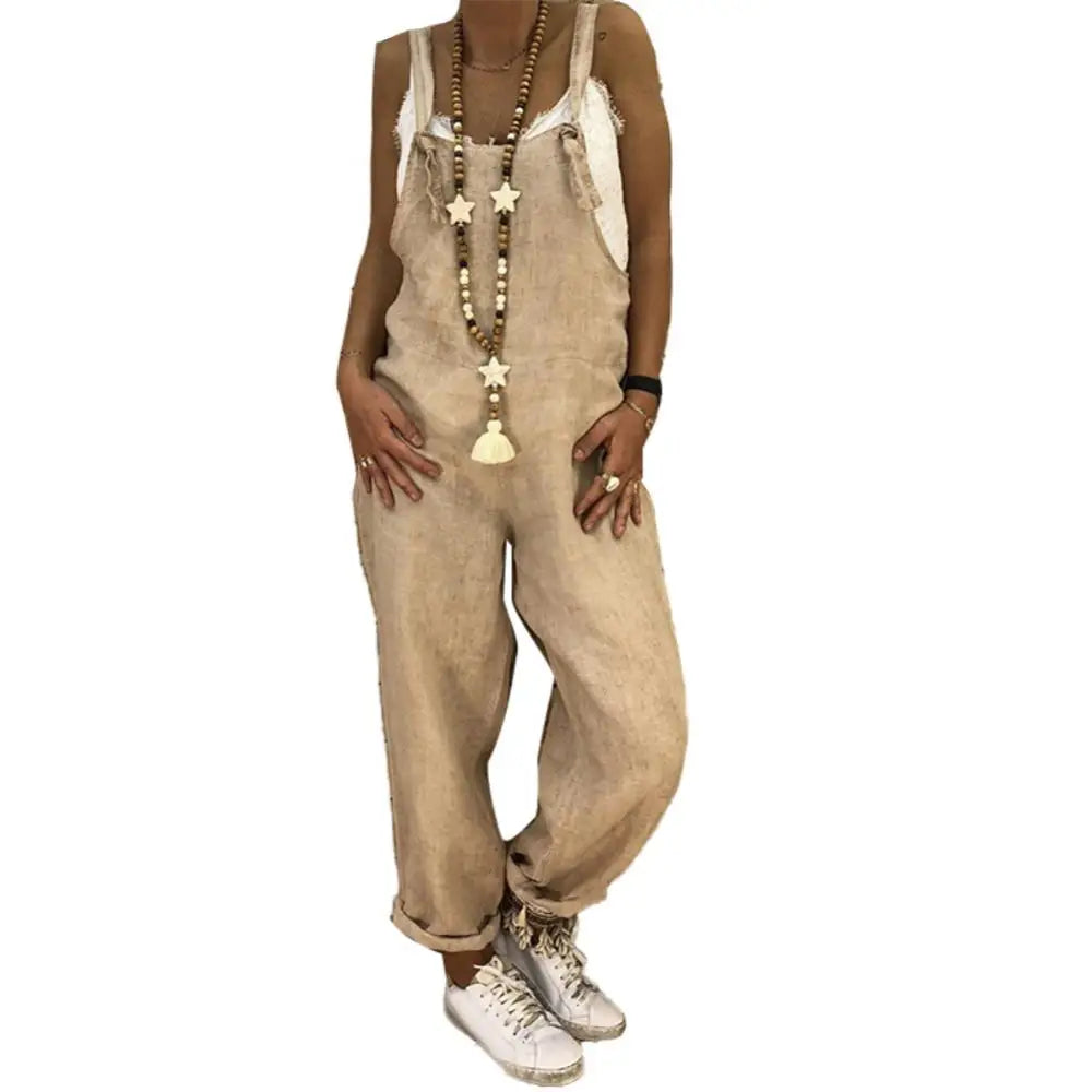 Women Casual Solid Color Sleeveless Adjustable Straps Loose Jumpsuit/Overalls.  M-5X