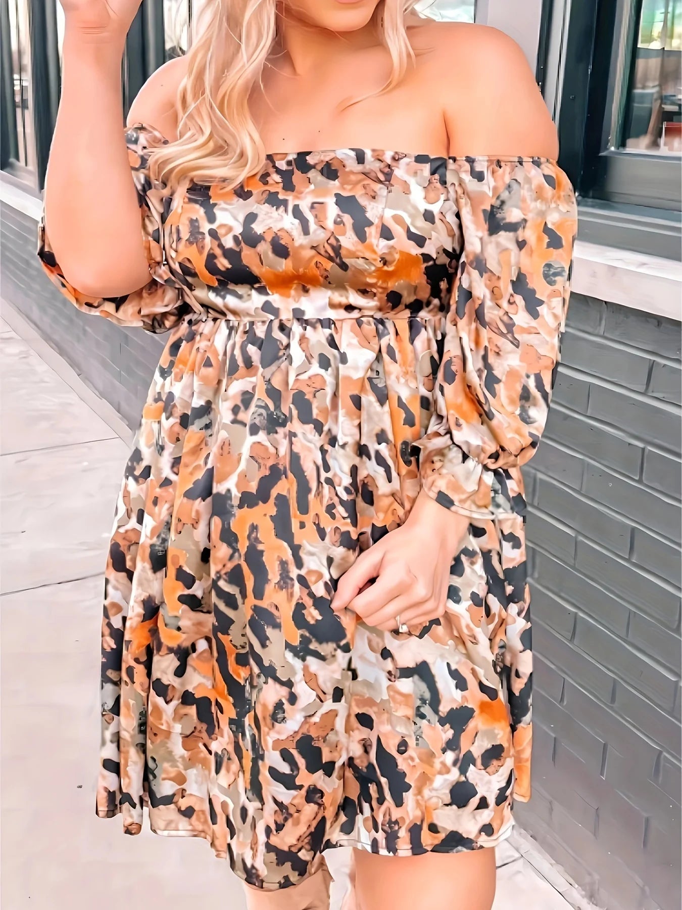 Plus size spring and summer leopard print half sleeve dress