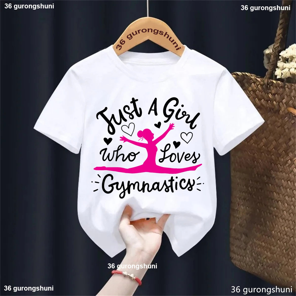 Kawaii Kids Clothes Just A Girl Who Loves Gymnastics Watercolor Graphic Printed Tshirt Girls Love Sports Casual Summer T-Shirt