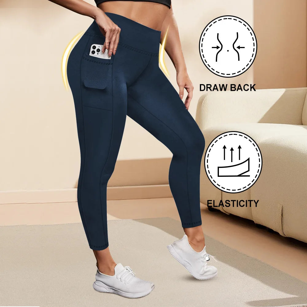 Women's High-Waisted Yoga Pants Plus Size Butt-Lifting Workout Leggings with Pockets Elastic Active-wear