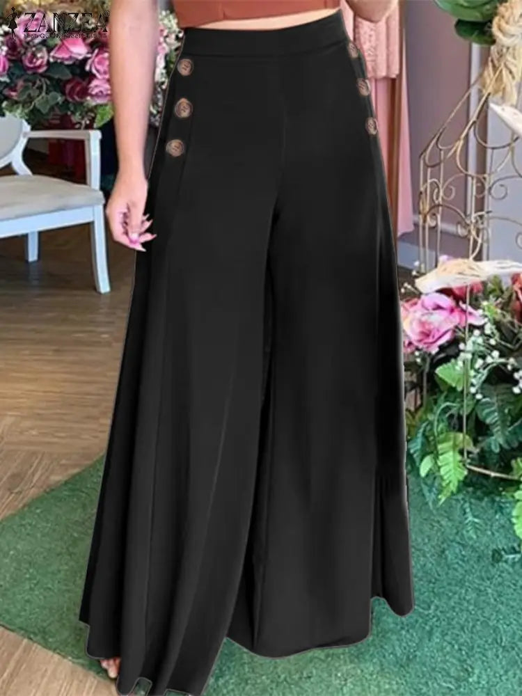Casual Suit Pants Elegant Wide Leg Pant Solid Trouser High Waist
