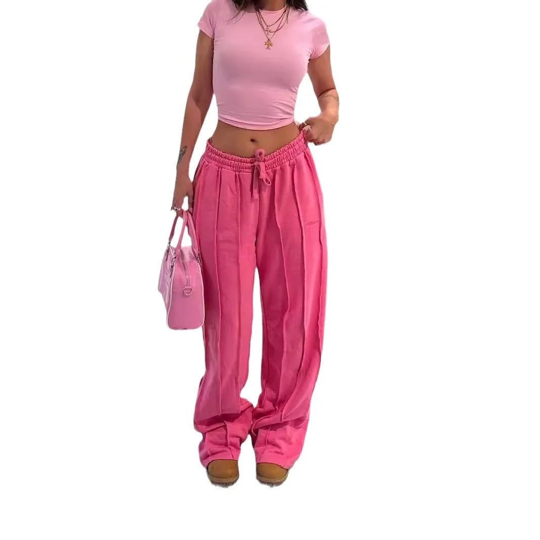 Women Pants Mid Waist Drawstring Trousers Loose Slight Stretch.  S-XL