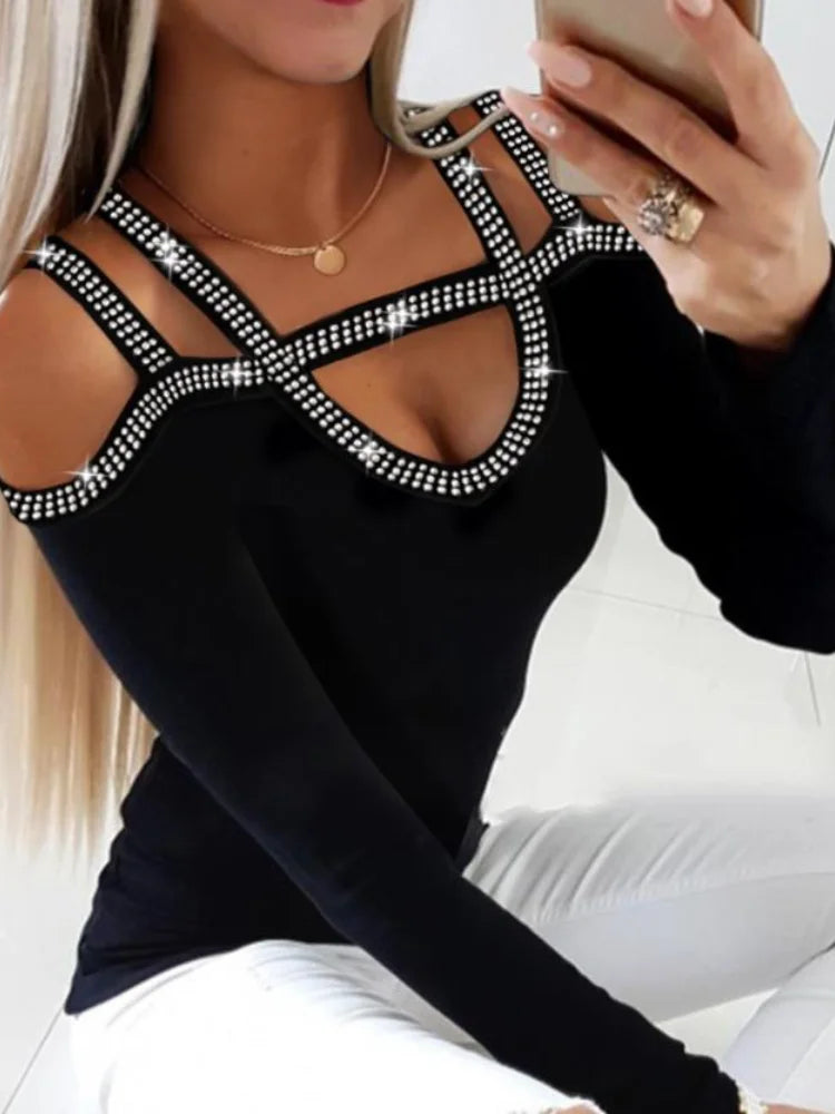 Women's Elegant Trendy Daily Casual Cutout Long Sleeve Skinny Top