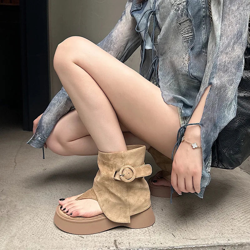 Suede Belt Buckle Summer Boots/Shoe