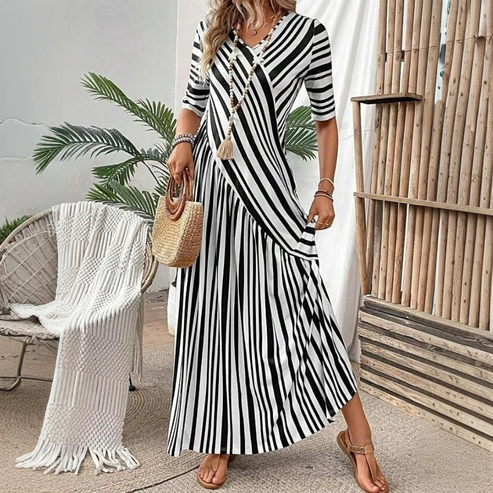 Casual Elegant Dress 2025 Short Sleeve Long Style Party Dress.  S-2X