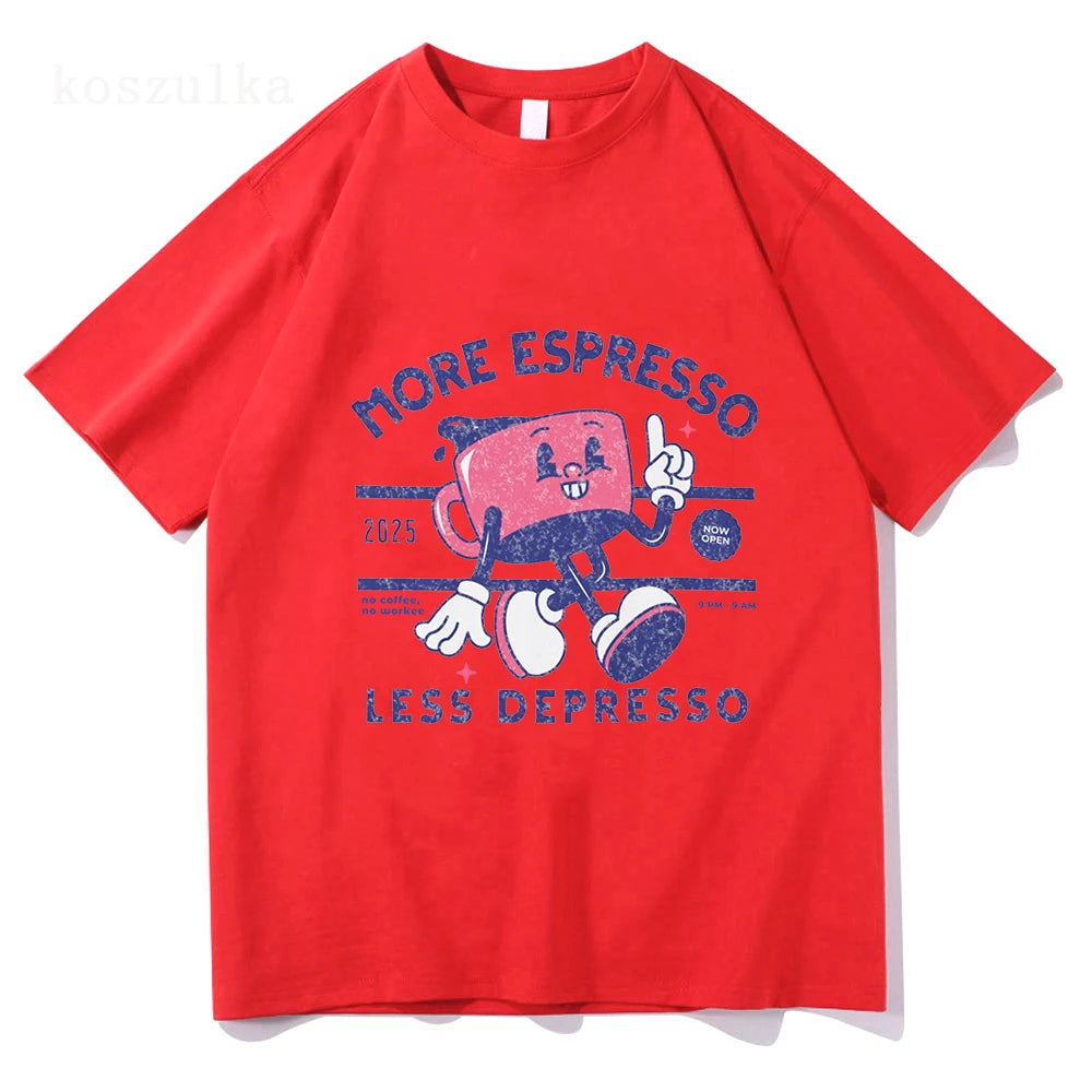 More Espresso Less Depresso T Shirt Men/women Vintage Graphic Unisex High Quality Cotton T-shirt.  XS-2X
