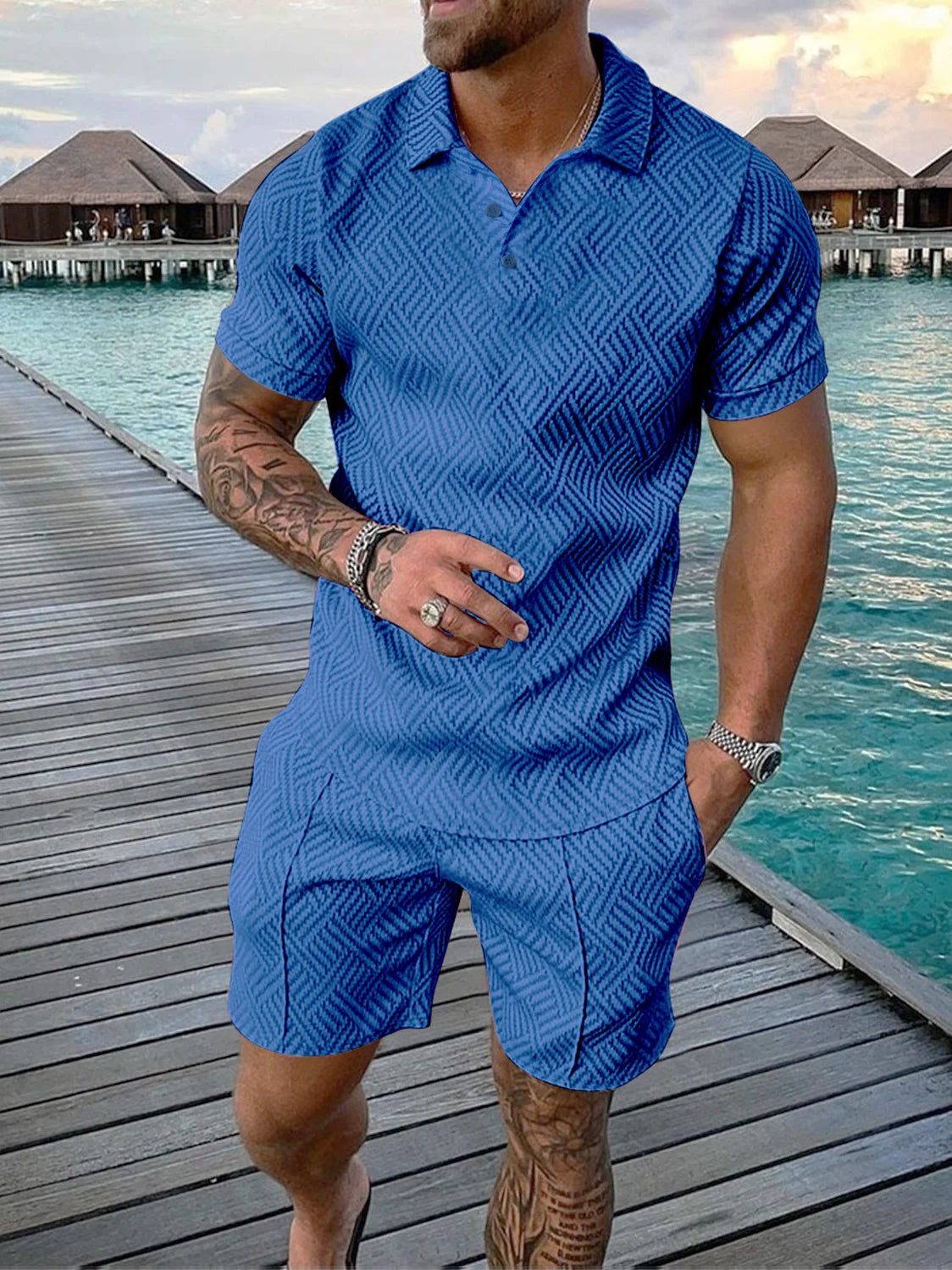 Men's summer fashion casual 3D printed Polo shirt lapel casual suit.  S-5X