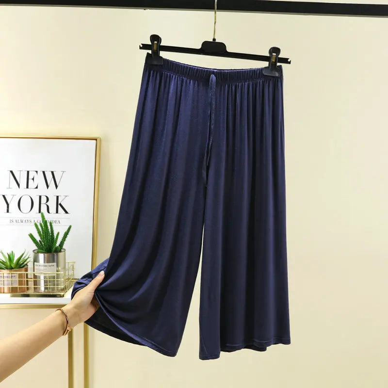 Plus Size Capri Pants Women's Summer Loose Fit Wide Leg Elastic Waist Casual Wear