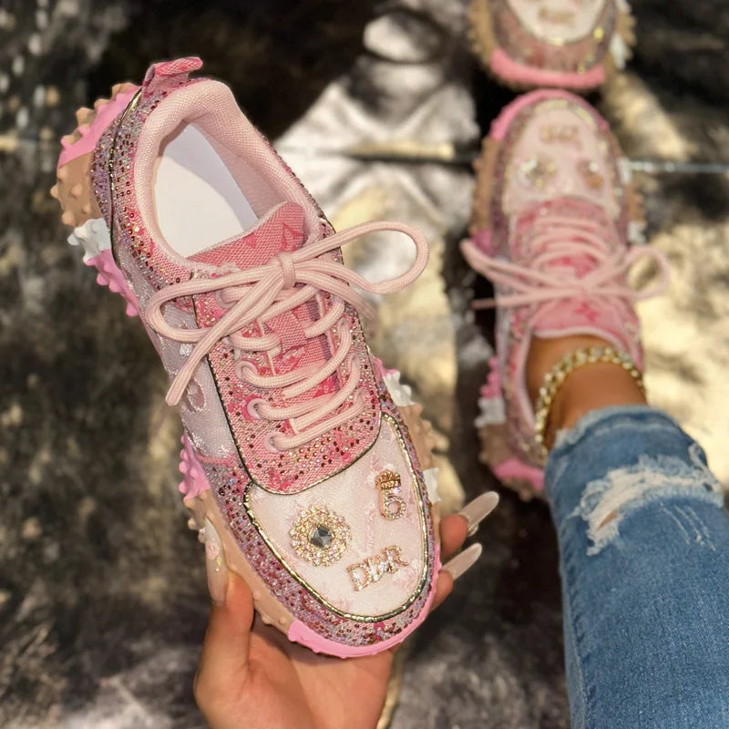 Women's Casual Sneakers Fashion Luxury Rhinestone Ladies Shoes 2025 New Outdoor Platform Female Sports Shoes Zapatos Mujer