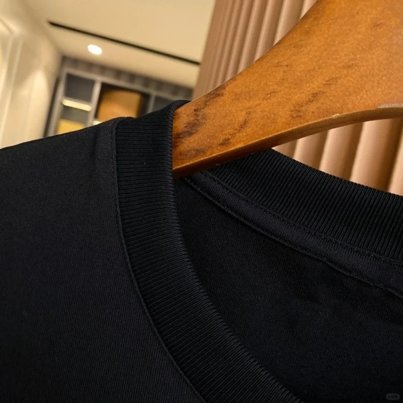 Luxury Brand Design 2025 Summer Black Loose Cotton Short Sleeve T-shirt For Men.  S-xxL