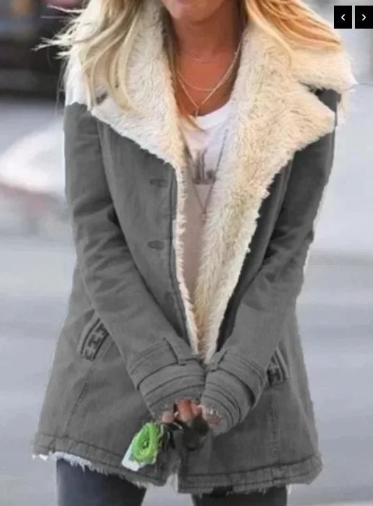 Women Autumn Winter Solid Color Plush Lapel Fashion Casual Jacket.  S-3X