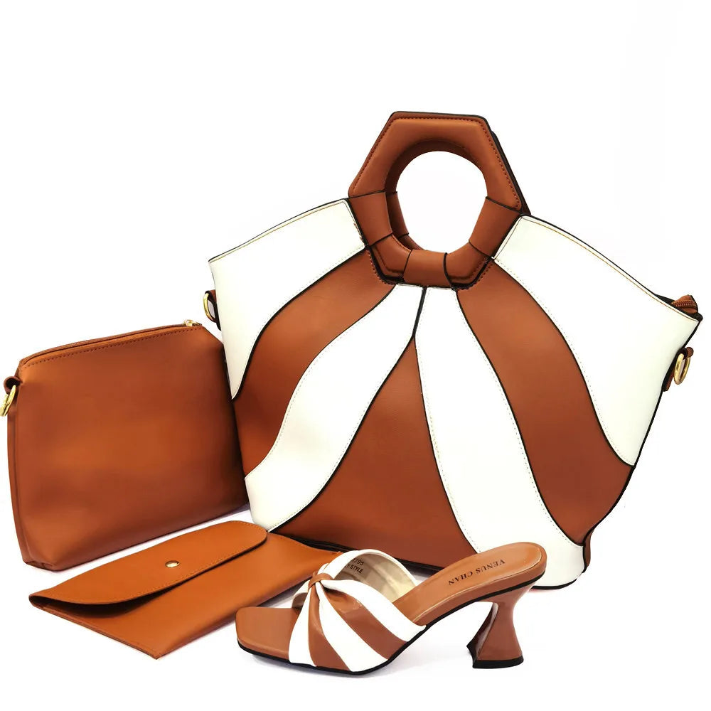 Italian latest design snake pattern platform with matching handbags