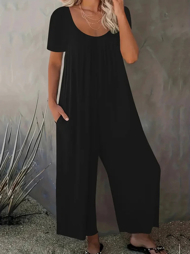 Plus Size XL-5XL Summer Romper Overalls With Pockets Casual Fashion Short Sleeve.