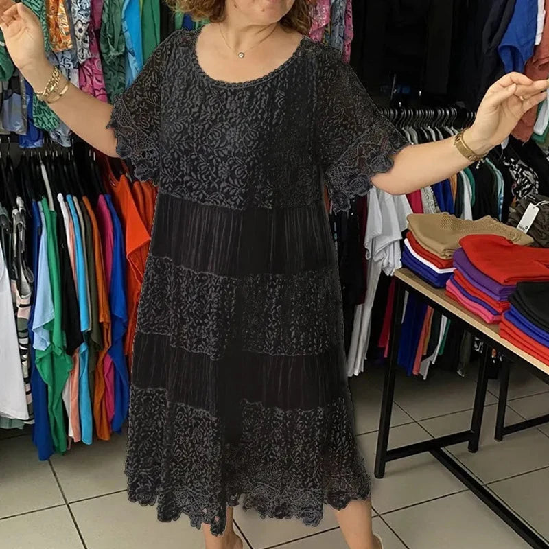 Ladies Summer Lace Embroidery Jacquard Crochet Dress Perfect For Spring And Summer Half Sleeve Loose Fit