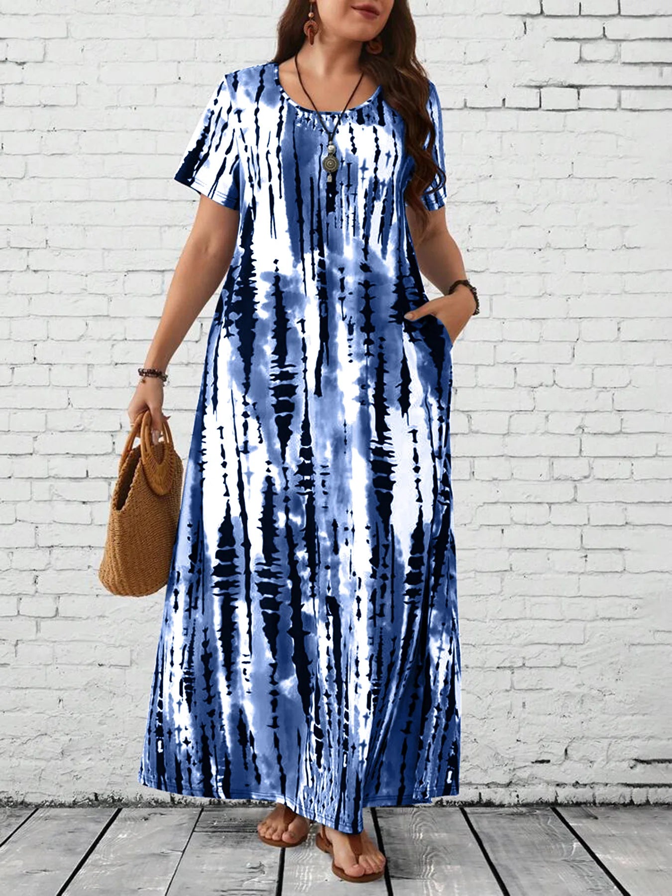 Summer women's casual printed long plus size dress