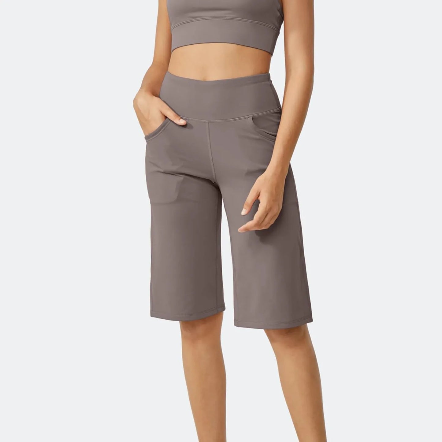 Women Elastic High Waist Casual Active Fit Wide Capri Leg Yoga Knee Length With Pockets.  S-3x