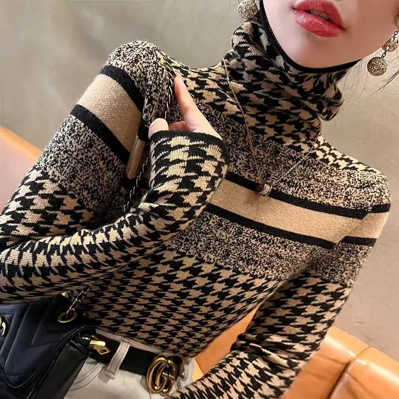 Autumn Winter Fashion Slim Turtleneck Elegant Chic Long Sleeve Knit Pullover Sweet Top.  S-2X